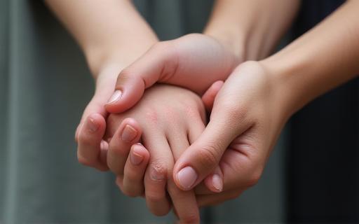 Two hands clasped in a gesture of support.
